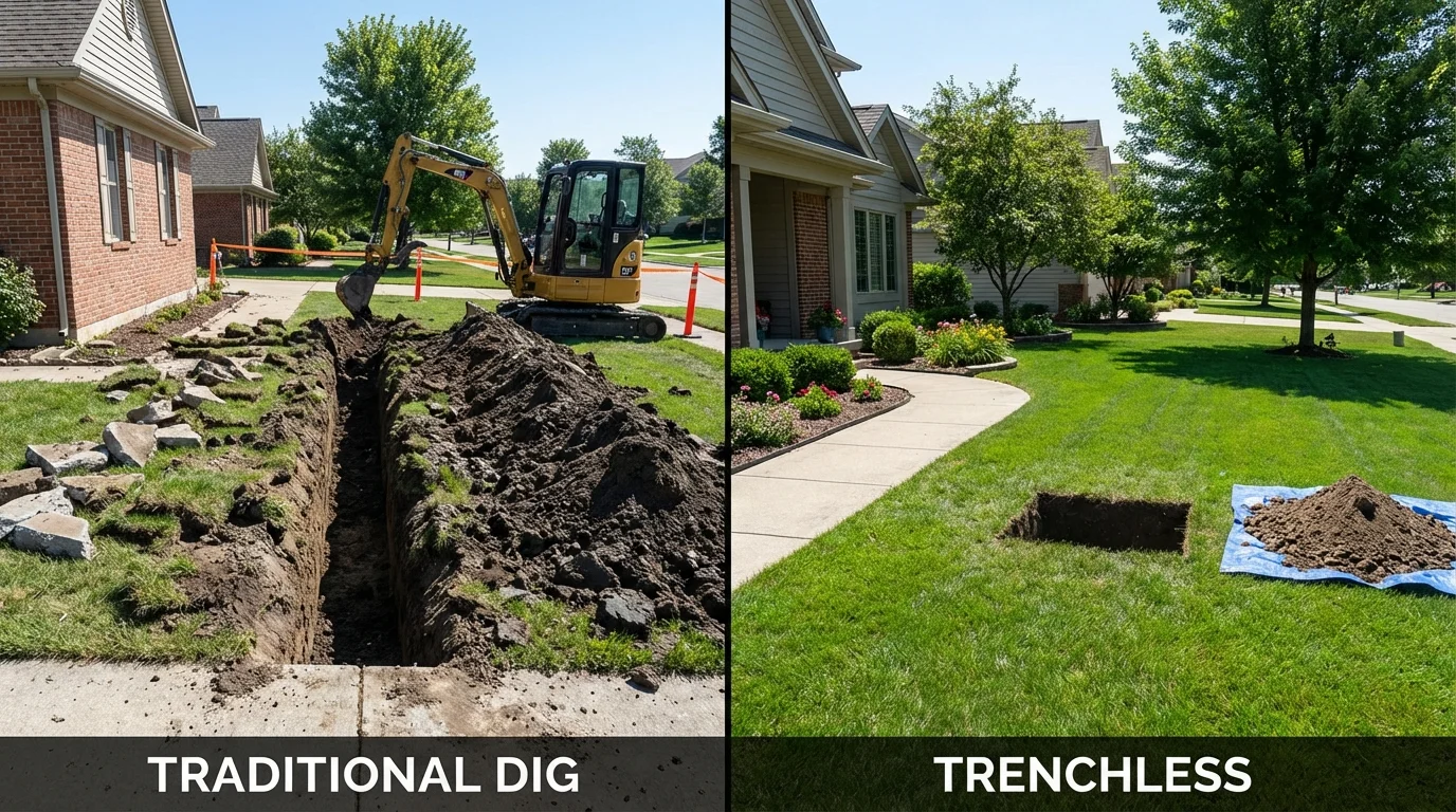 Trenchless sewer repair with minimal yard damage versus traditional excavation in La Jolla, CA
